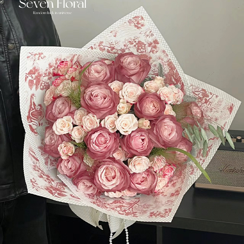 Afternoon black tea bouquet wrapping paper retro red European kraft paper flower bouquet wrapping paper floral kraft paper