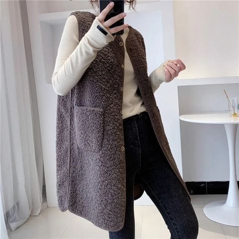 Picture of Mid-length Vest Women's Autumn and Winter Mid-length Imitation Lamb Maket Fashionable New Style All-match Women's Jacket