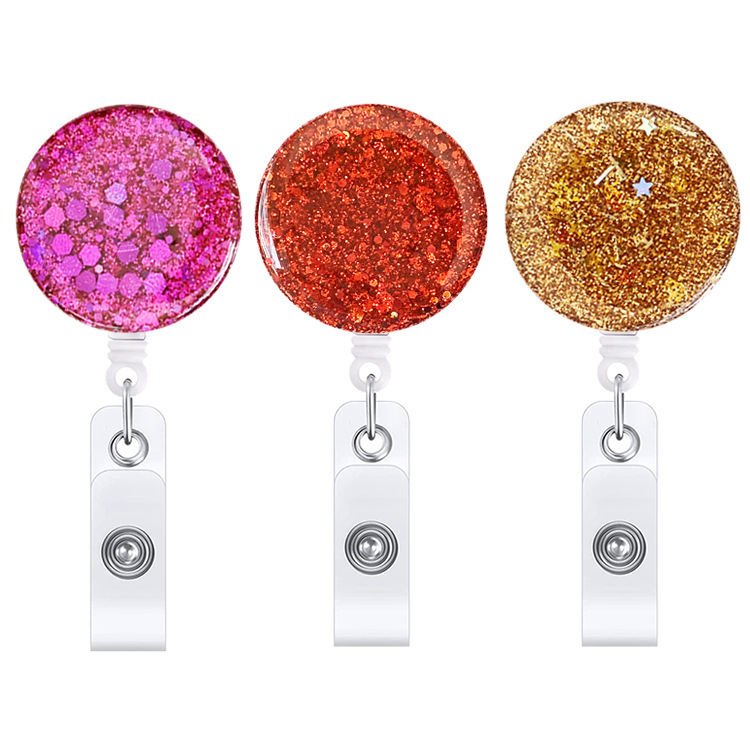 Amazon Cross-border Diamond Glitter Sequins Full-plane Rotating Retractable Buckle Easy Pull Keychain