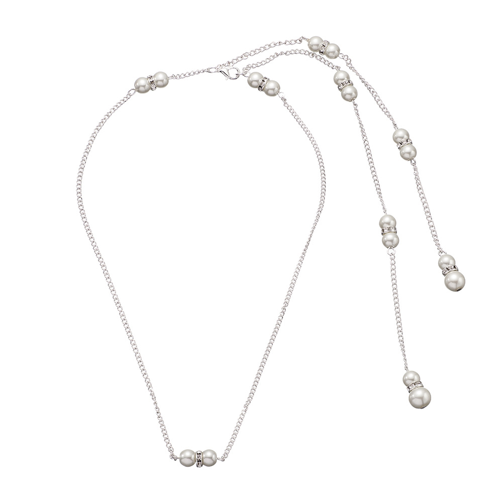 Picture of Beach Holiday Style Sexy Necklace European and American Diamond Body Chain Pearl Pendant Tassel Back Chain Dress Accessories