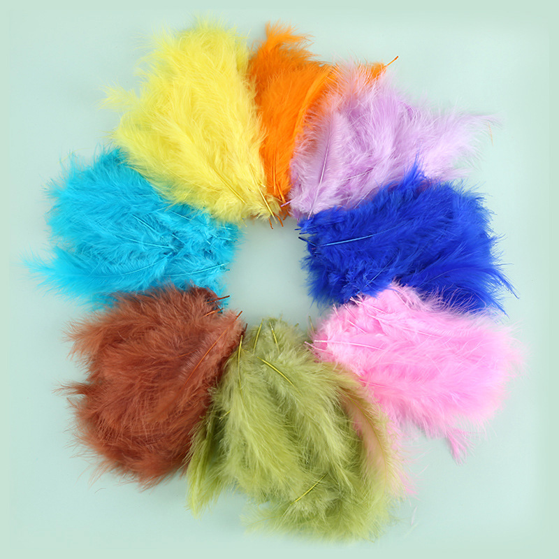 Picture of Feather decoration color turkey feather pointed tail velvet dream catcher net material wave ball gift box filler shooting props