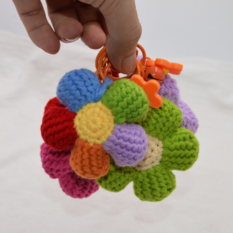 Afghan flower crochet pendant homemade small flower avocado key chain jewelry wool