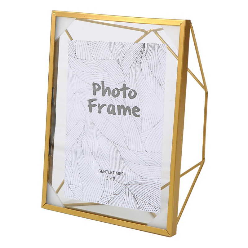 DIY Wholesale Dried Flower Specimen Stereo Transparent Glass Photo Frame High-End Metal Ornaments 6inch 4inch Photo Table