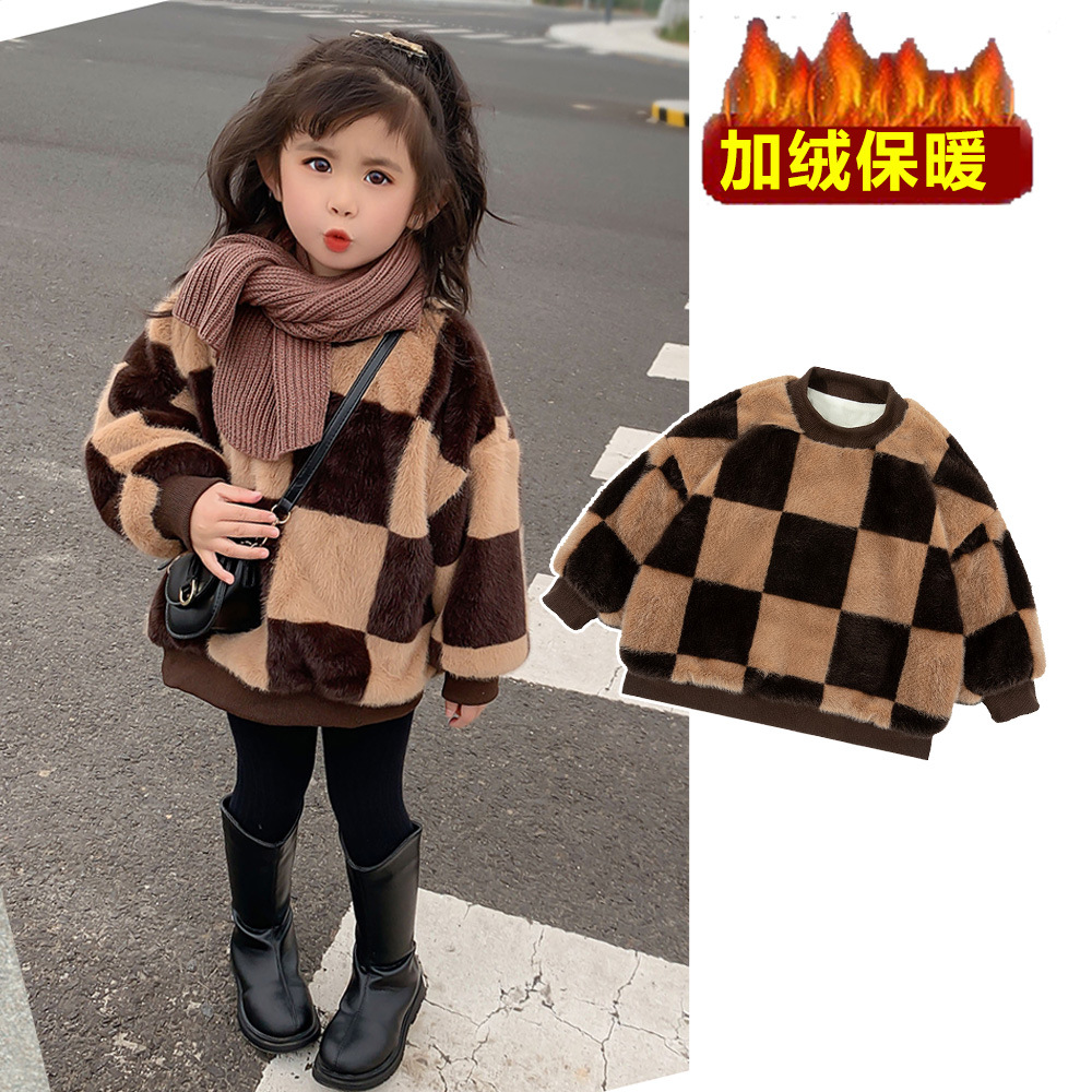 Girls' Sweat fleece-lined Autumn and Winter 2025 New Western Style Children's Winter Clothes Thickened Little Girl's Red Pullover Top