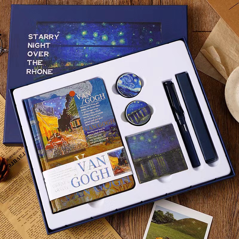 Picture of Starry Sky Ledger Set Creative Tape Sticker Gift Van Gogh Oil Painting Bookmark Set Gift Box Ledger Notebook