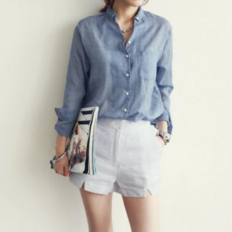 2021 collar single row multi-button spot new Korean style all-match college style Harajuku shirt long sleeve cotton linen shirt