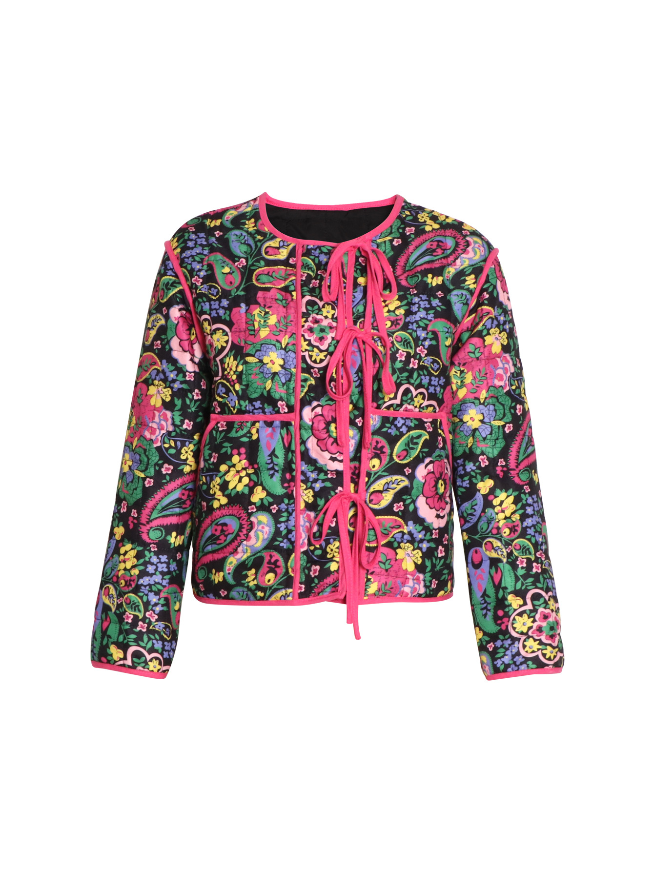 Picture of European and American Cross-border 2024 Autumn and Winter New European and American Style Purple Lace Floral Printed Cardigan Cotton Jacket