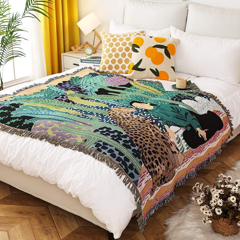 Picture of ins style illustration line blanket camping blanket leisure blanket nap blanket blanket American sofa blanket picnic blanket bed blanket