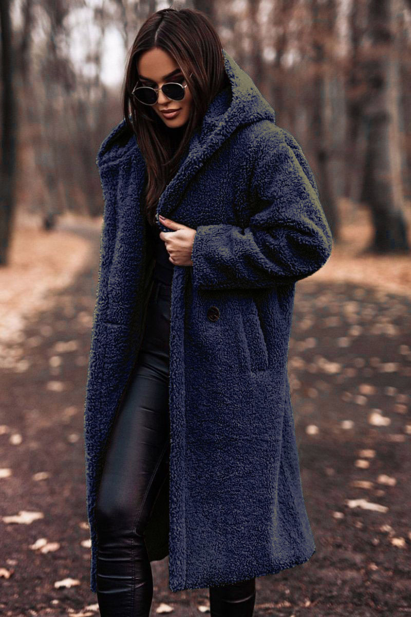 Picture of in stock Amazon wish Cross-border Supply 2024 Fall/Winter Fashion Long Clear Color Long Sleeve Wool Women's Coat
