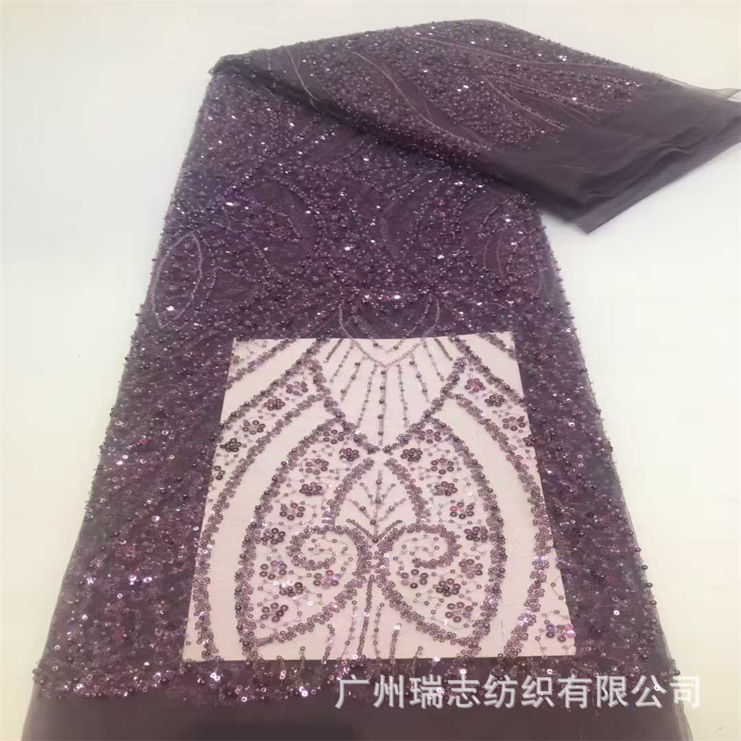 Picture of African sequins embroidered printed mesh wedding dress fabric African Sequins Lace Fabric