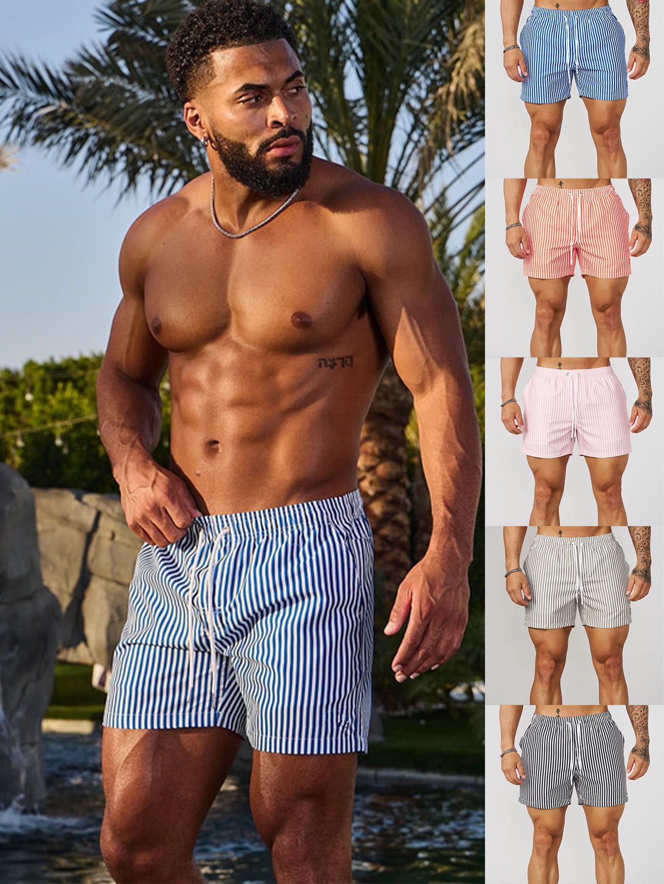 Shorts Men's Sports Stripe Quick-drying Trendy Brand Boxing Leg Training Three-point Pants Muscle Fitness Basketball Trendy Brand Pants