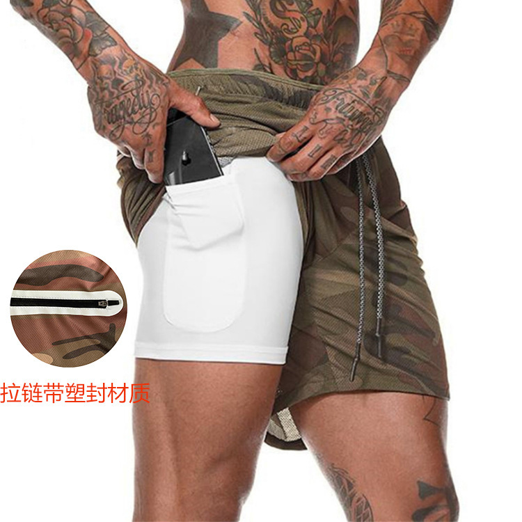 Summer Hot Men's Outdoor Sports Fitness Shorts Large Size Quick-drying Double Mesh Five-point Pants Training Running Pants