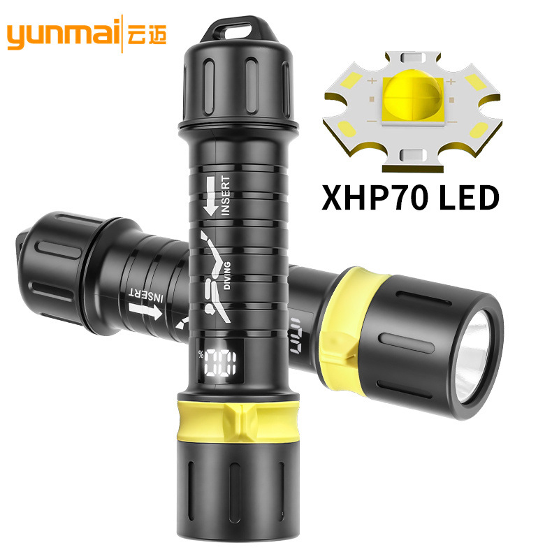 Cross-Border New High-Power Strong Light Diving Flashlight Magnetically Controlled Switch Digital Display 21700 USB Rechargeable Diving Light