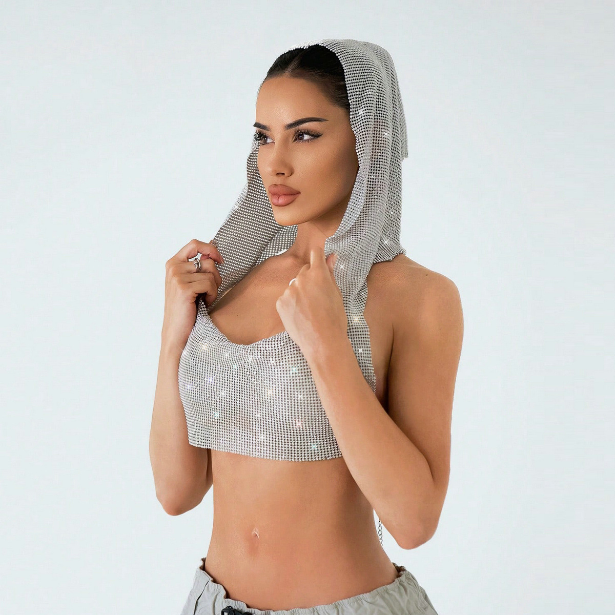 2025 Amazon New Sequined Headscarf Sling Music Festival Wear Cross-border Fashion Women's Sweet and Hot Style Top