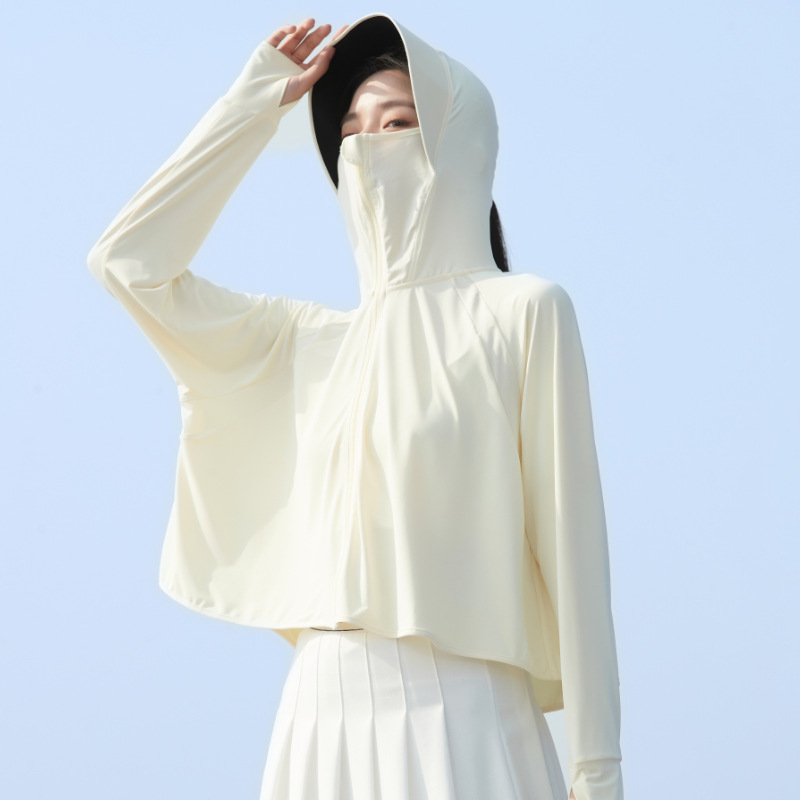 Picture of 2025 New Black Glue Brim Sun Protection Clothing Women's Ice Silk Hooded Breathable Jacket Anti-Uv Sun Protection Clothing Wholesale