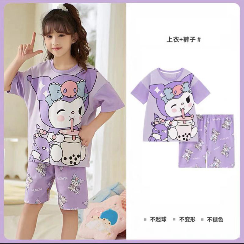 Picture of New Style Pajamas for Girls Summer Thin Air Conditioning Home Clothes for Girls 2024 New Style Short Sleeve Suit for Summer Outer Wear