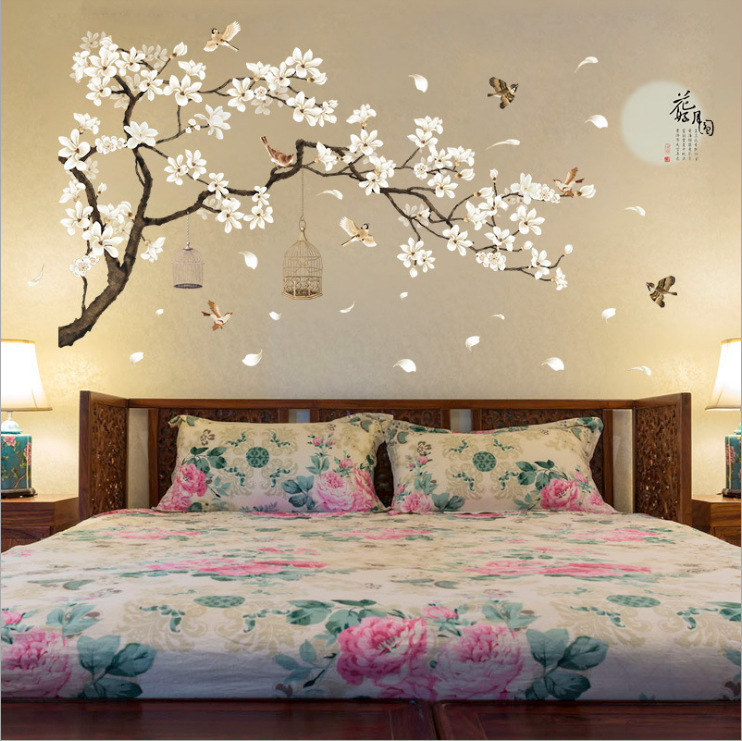 New Flower Full Moon Decorative Wall Stickers Office Tea Room Qin Study Room Removable Decorative Sticker SK2022AB