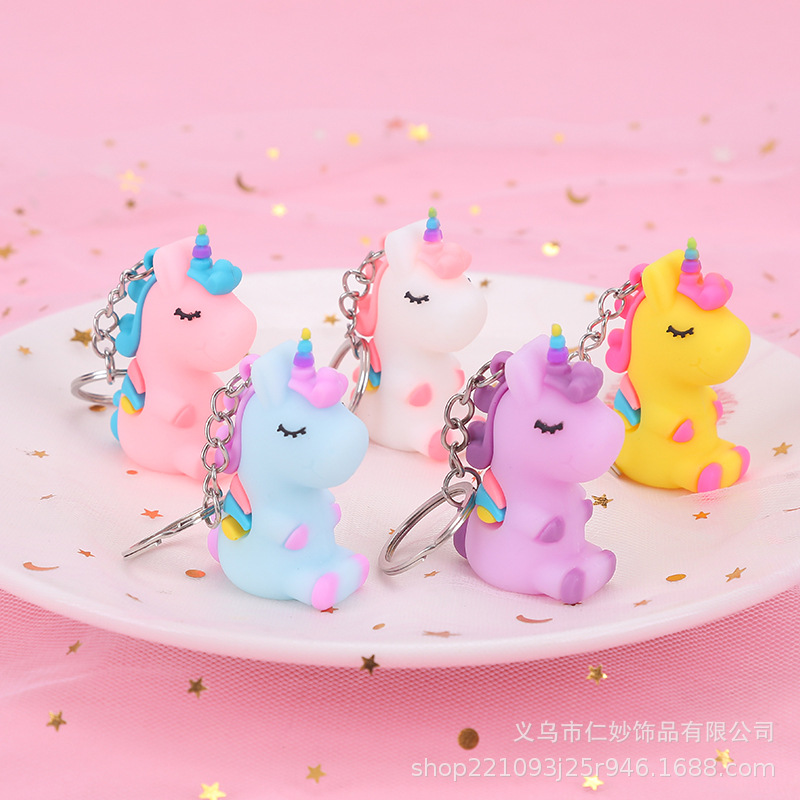 Cute Unicorn Keychain Bag Stationery Pendant Colorful Pony Keychain Small Gift Street Stall Gift Jewelry