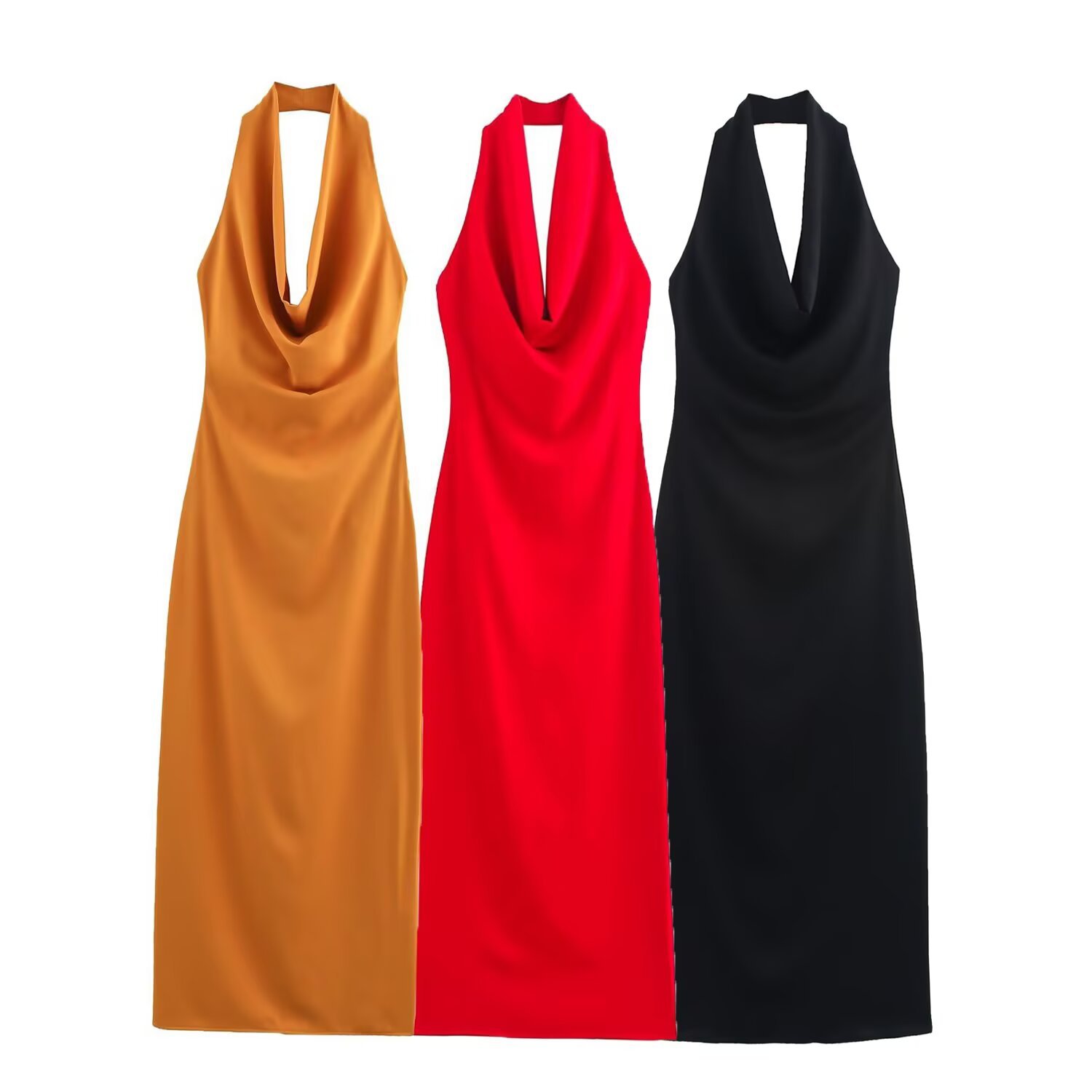 Foreign Trade 2025 European and American Autumn New Style Fashionable Halter Neck Backless Slim Suspender Dress for Women 9247782
