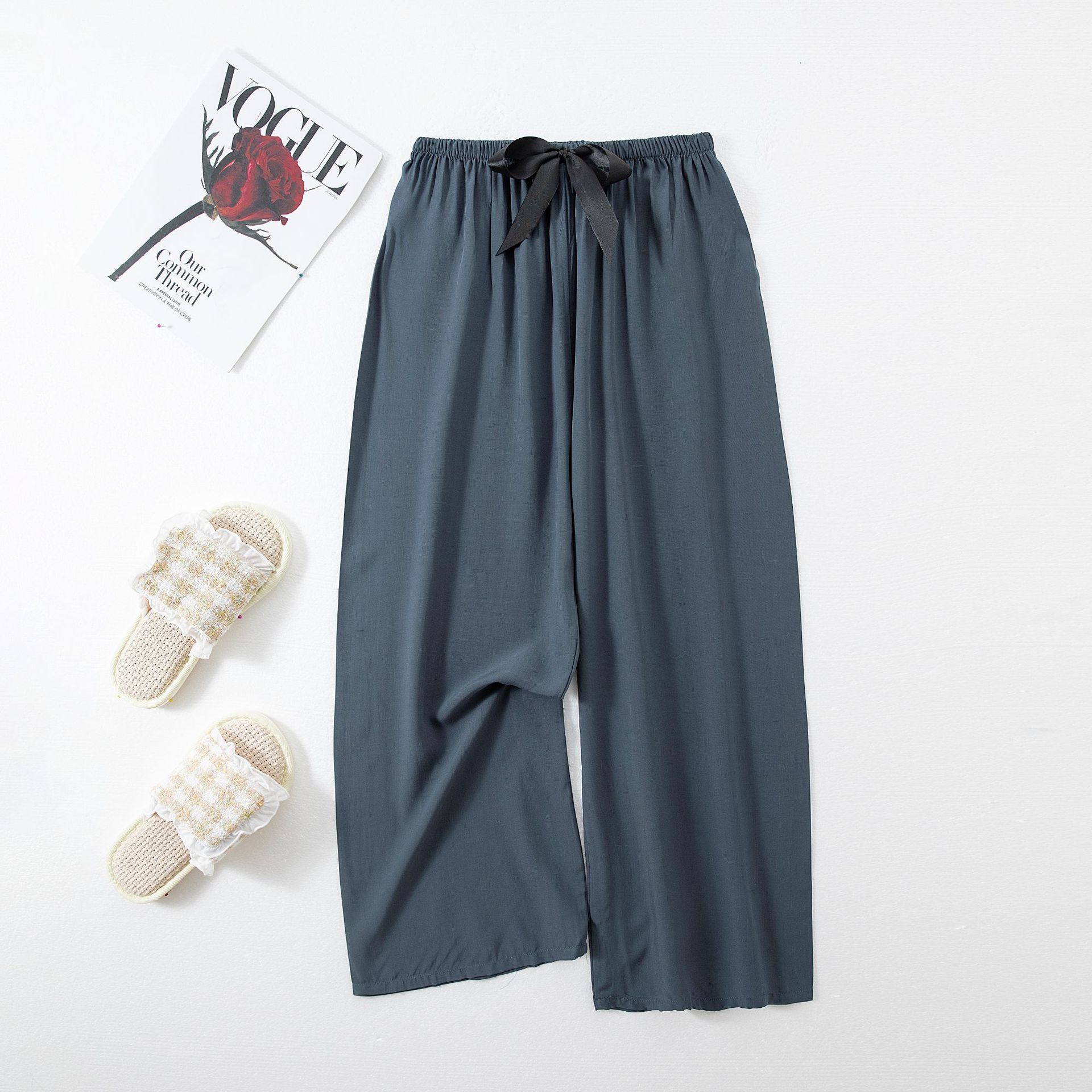Picture of Cotton Silk Pajama Pants Women's Summer Thin Black and White Cartoon Style Wide Leg Pants Large Size Loose Outer Wearing Foreign Trade Beach Pants
