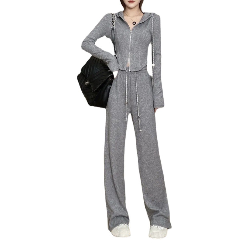 Casual sportswear suit women's 2023 new small design hooded sweater jacket high waist pants two-piece set