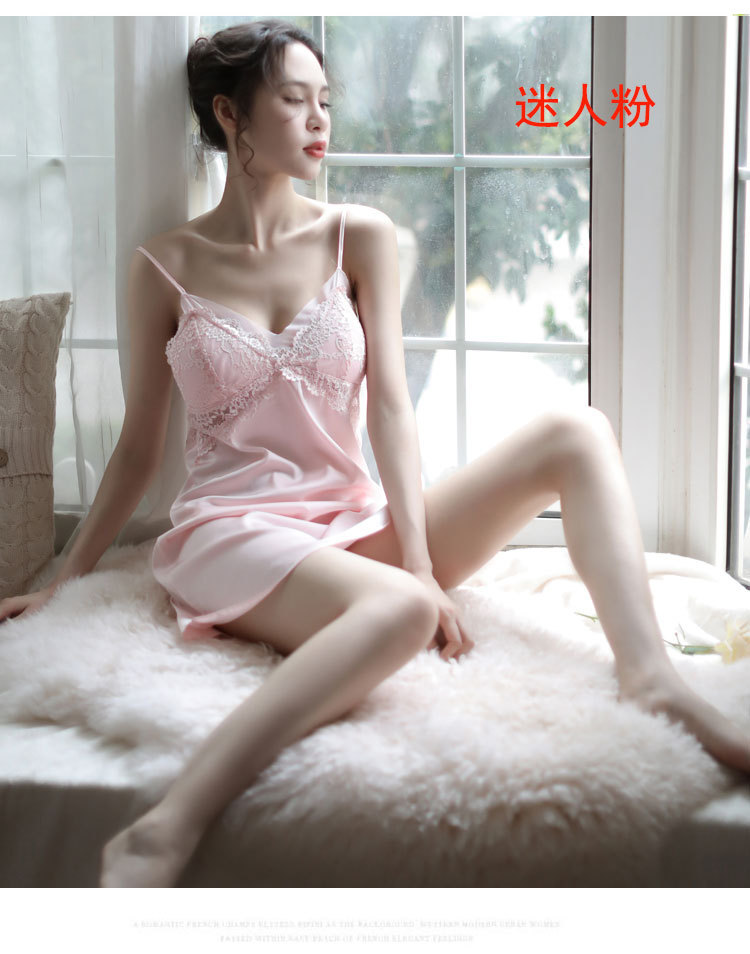 Picture of New suspenders nightgown women Summer sexy clothes sexy underwear lace chest pad satin home clothes a generation of hair