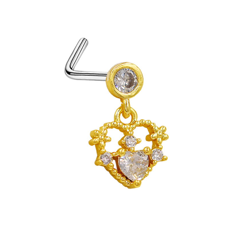 Picture of Gabe Europe and the United States cross-border heart pendant zircon puncture nose nail bee nose ring L rod nose nail puncture factory outlet