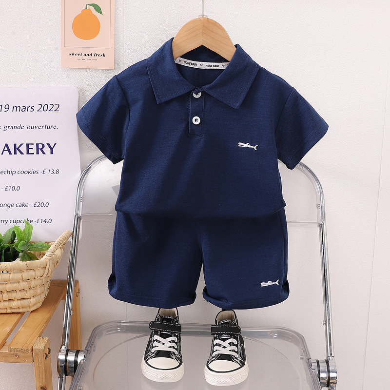 Boys' Two-Piece Ice Cool Summer 03-Year-Old New Children's Polo Collar Short-Sleeved Shorts Handsome Baby Elegant suit
