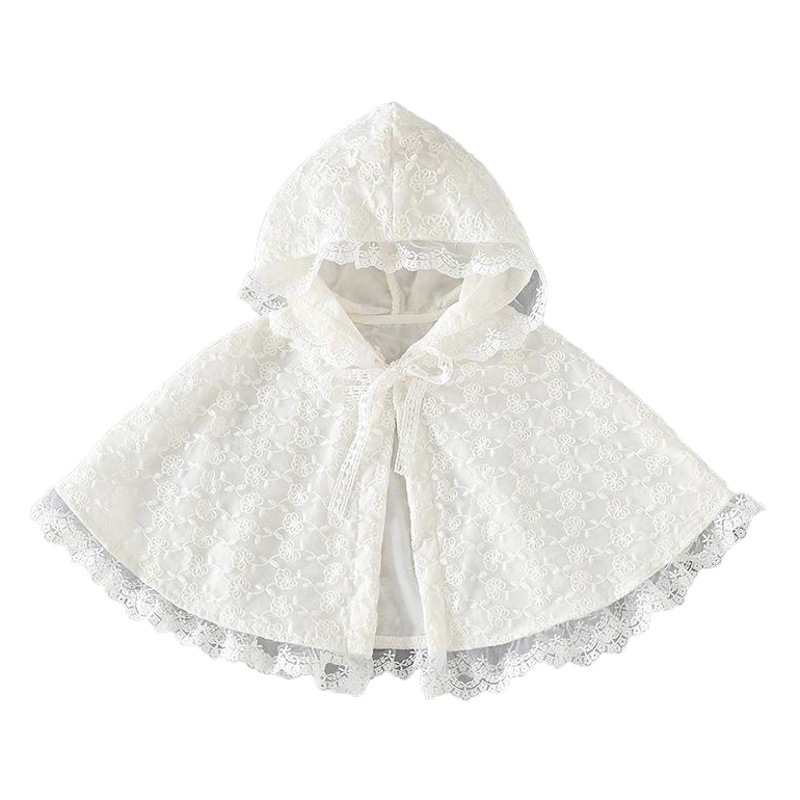 New Baby Cloak Girls Lace Hooded Lace-up Breathable Shawl 0-2 Years Old Princess Style Baby Double Cloak