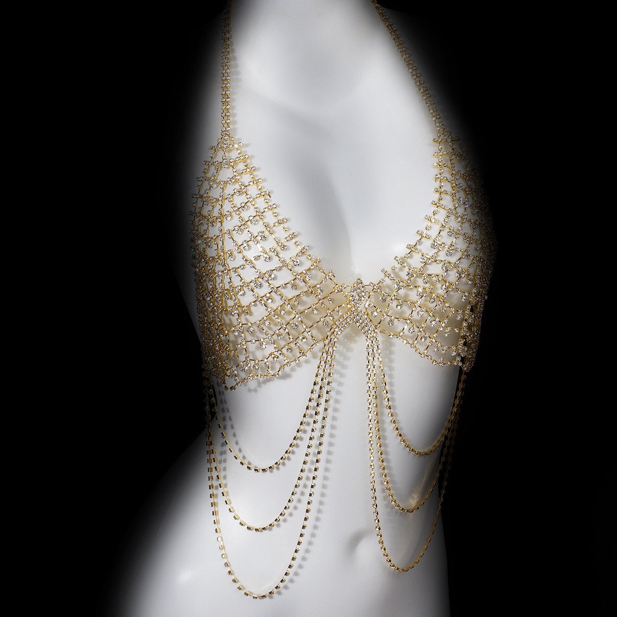 Picture of Personality Fashion Full Diamond Tassel Body Chain suit European and American Nightclub Sexy Exaggerated Bikini Chest Chain Waist Chain Accessories