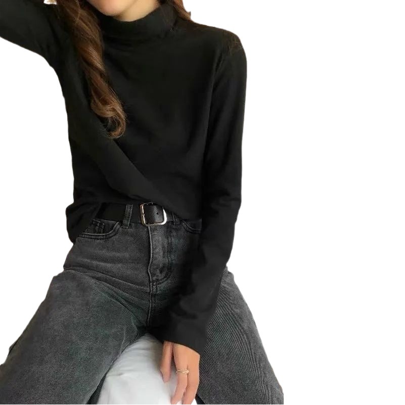 High Neck Thickened Double-Sided Self-Heating Velvet Base Shirt Women's Autumn and Winter T-Shirt Top Western Style All-Match Warm Inner Shirt