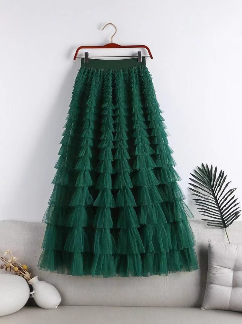 Picture of Mesh Splicing Cake Skirt 2025 Spring, Summer, Autumn and Winter New Mid-Length Skirt A-Line Long Skirt Fluffy Gauze Skirt