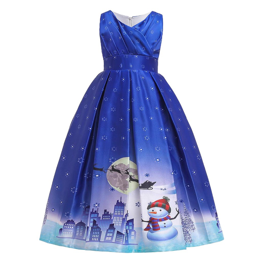 Santa Claus Snowflake Cartoon Print Dress Children's Dress Long Dress Princess dress Christmas Performance Dress