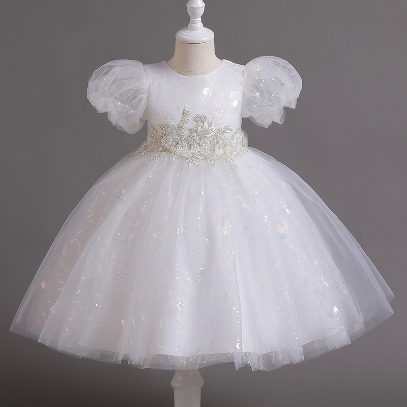 Girls' pettiskirt wedding dress short sleeve European and American children princess dress birthday piano catwalk performance clothing dress