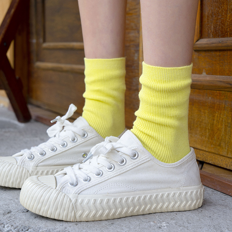 Socks women's cotton candy color pile socks women's breathable Korean style ins trendy summer solid color macaron mid-calf length socks women