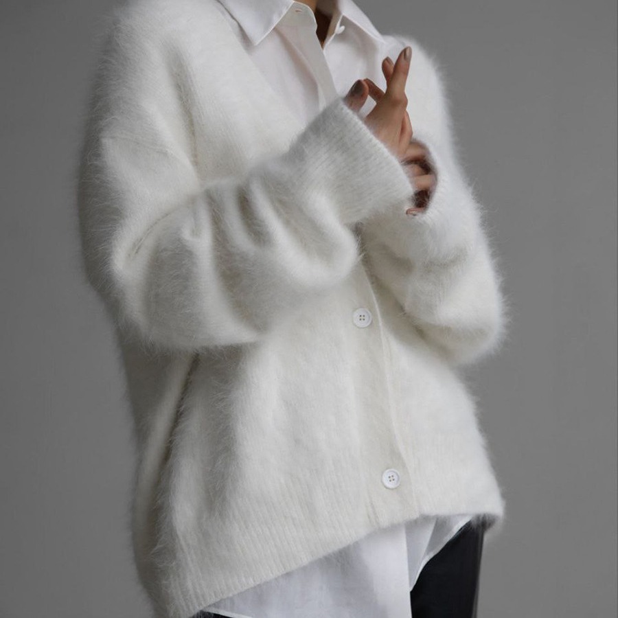 Picture of 2023 Autumn and Winter New European and American Cross-border Knitted Cardigan Long-sleeved Jacket Women's Imitation Mink Hair Lazy Style Women's Sweater Thick