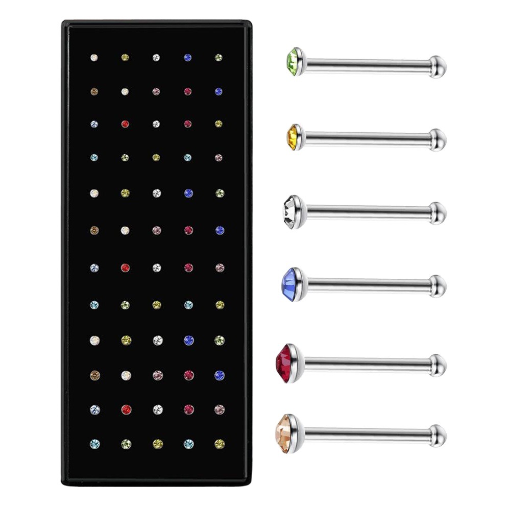 1.8/2.5/3.0mm Stainless Steel Nose Ring Cross-Border Diamond Nose Nail Piercing Jewelry 24/40/60 Pack