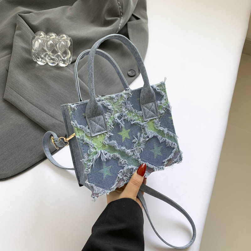 Picture of New Arrival Denim Canvas Bag Checkboard Women's Bag Niche Fashionable Trendy All-match Portable Small Square Bag Crossbody Bag