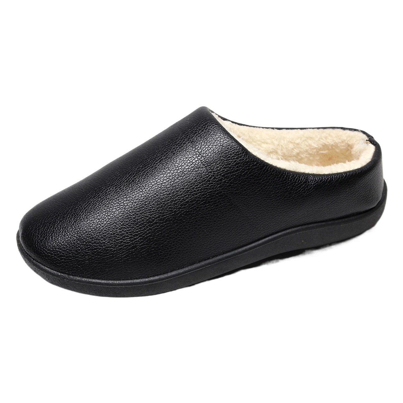 25 Winter New Home Men's Cotton Shoes Non-slip Soft Bottom Leather Waterproof Men's Shoes Warm fleece-lined Cotton Slippers