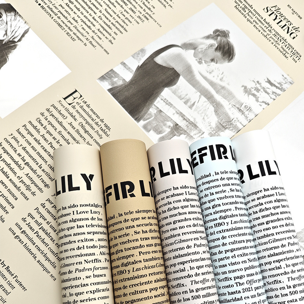New Fashion Weekly Girl Series Flower Art Newspaper Flower Wrapping Paper Wrapping Paper Vintage English Newspaper Waterproof