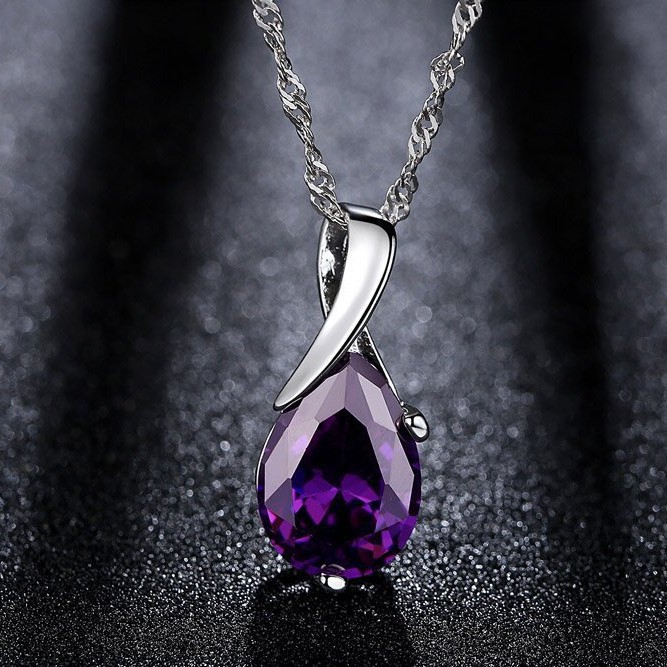 Picture of AliExpress Hot Jewelry Pendant Korean Amethyst Water Drop Necklace Women's Trendy Internet Celebrity Simple Elegant Clavicle Chain