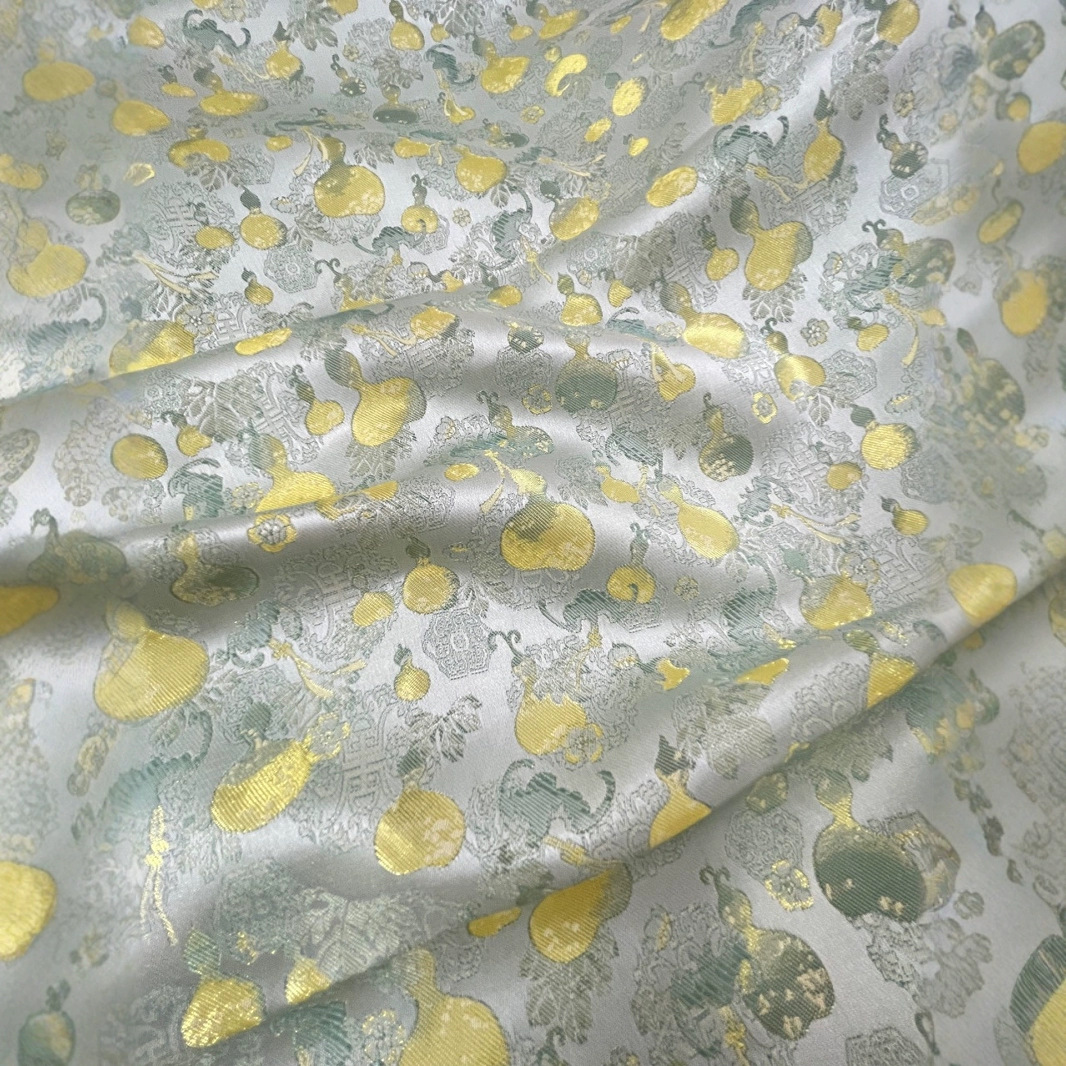 Golden Gourd Light Green Background Imitation Song Brocade Jacquard Fabric New Chinese Style Vest Jacket Sachet Designer Clothing Fabric