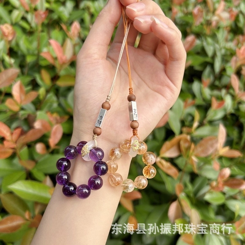 Citrine amethyst mobile phone chain lucky agate running ring crystal pendant mobile phone anti-fall lanyard wholesale