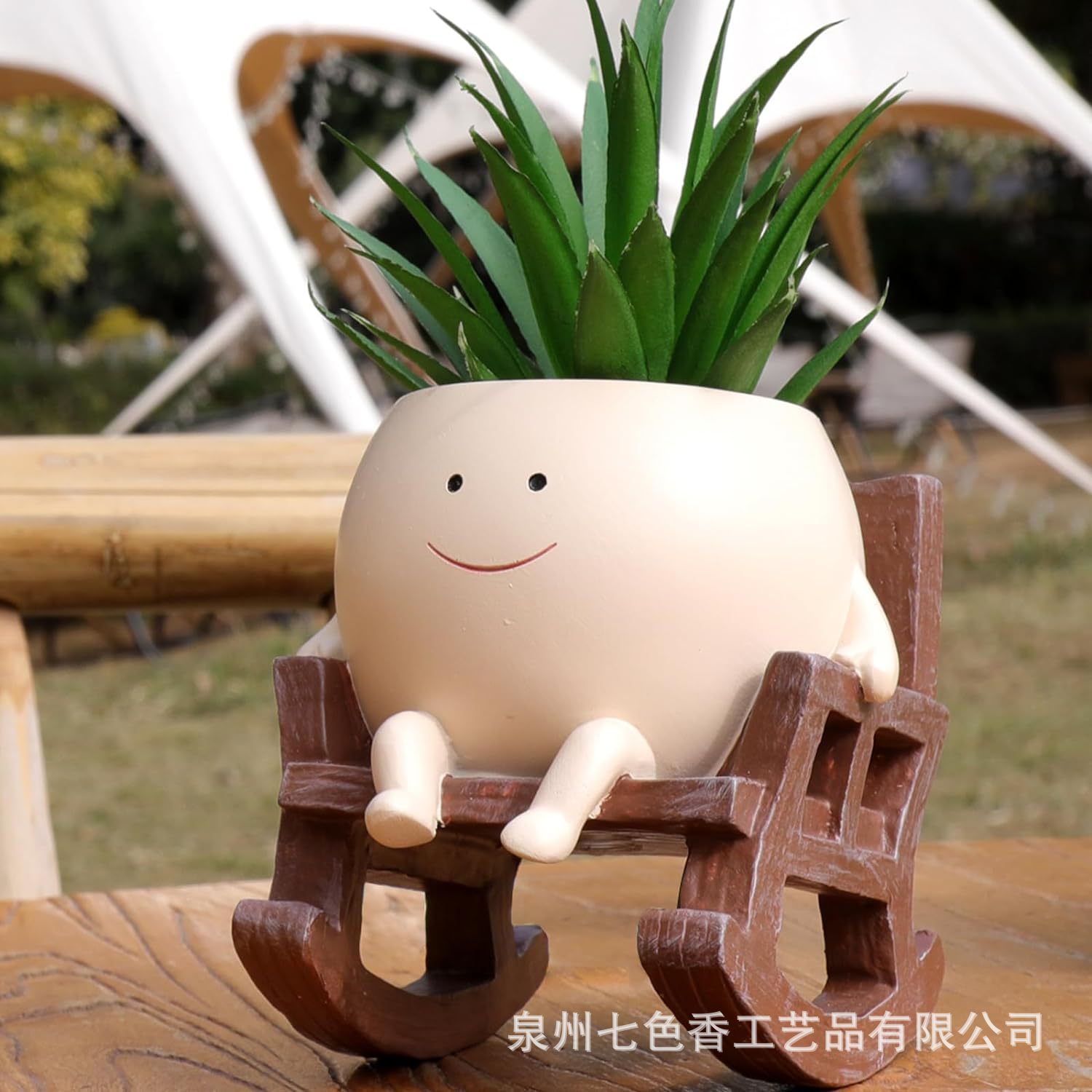 Picture of Creative New Home Office Fleshy Flower Pot Cute Rocking Chair Round Face Sitting Flower Pot Plant Decorative Ornaments