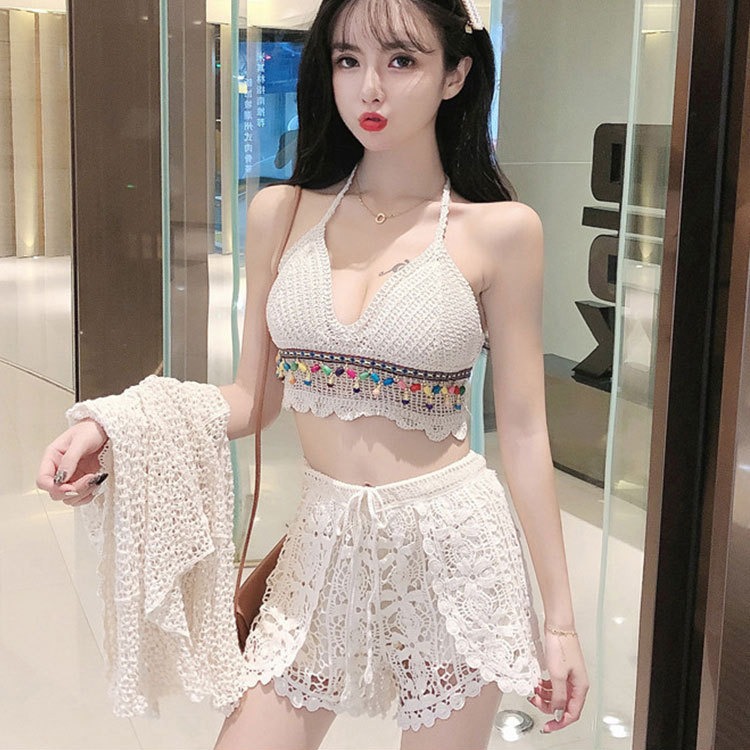 Hot spring swimsuit women's summer split conservative 2022 new slimming slim bikini three-piece backless sexy swimsuit