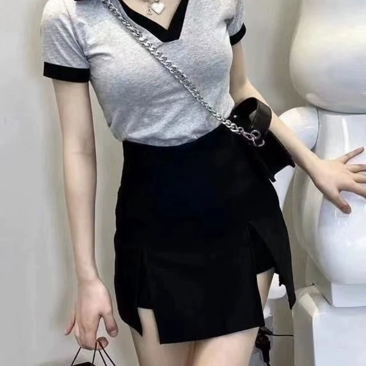 Women's skirt chubby girl plus size high waist hip split A- line skirt sexy casual hot pants for hot girls