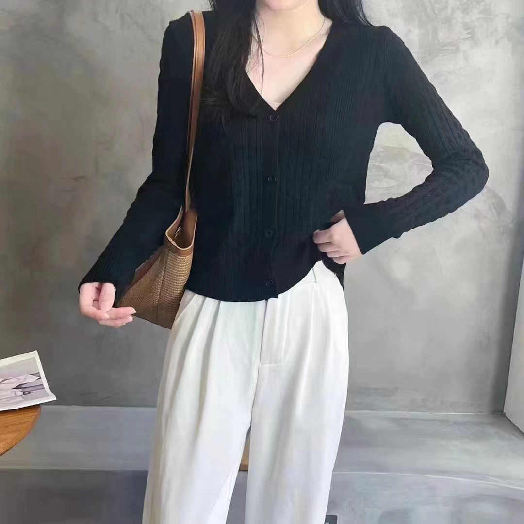 2023 Knitted Cardigan Women's Spring and Autumn Thin Loose New Outfit Long-Sleeved V-Neck Fashionable All-Match Shawl Top