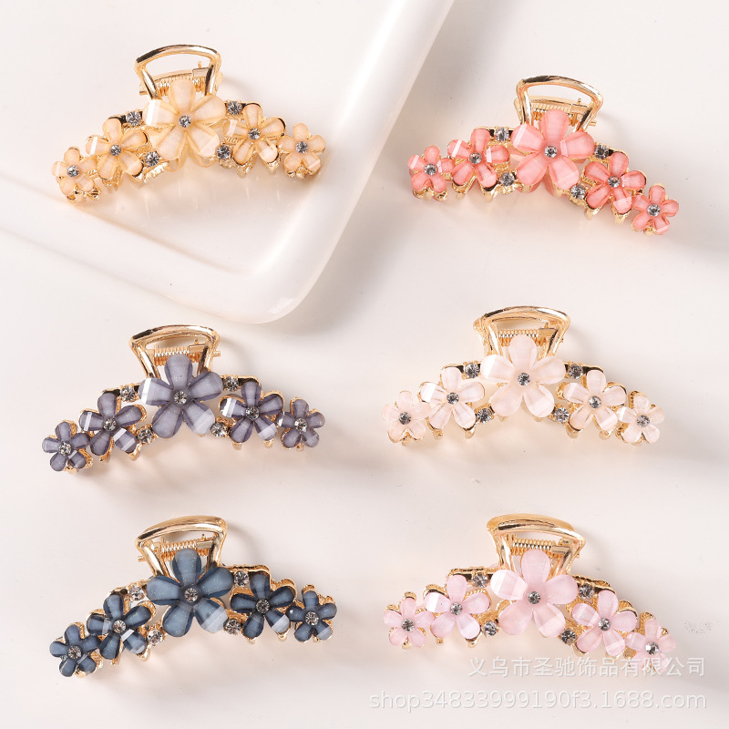Korean Style Hair Accessories Crystal ingot Hair Grasp Alloy Electroplated Hairpin Hairpin Hairpin Internet Celebrity Elegant Flower Girl All-match Grasp Clip
