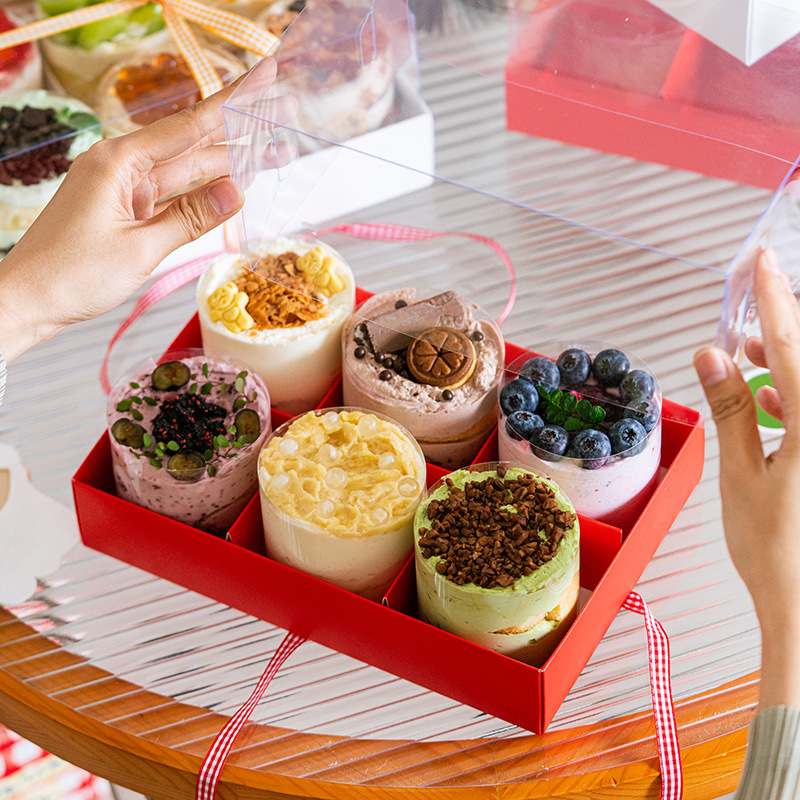 Christmas 6/9 Palace Cake Transparent Box Fruit Tower 4 Donuts Packaging Box Egg Tart Afternoon Tea Box