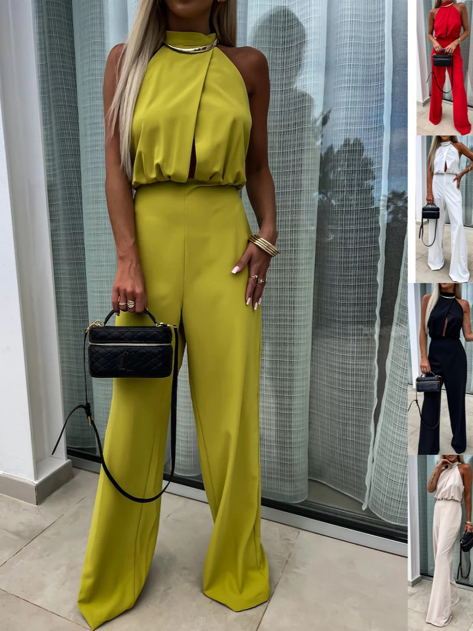 European and American Amazon Cross-border Summer Women's Half-high Neck High Waist Backless Sexy Fashion Straight-Leg in stock
